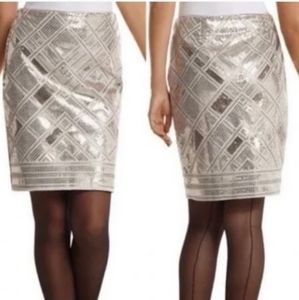 WHBM Geometric Champagne Sequined Pencil Skirt
